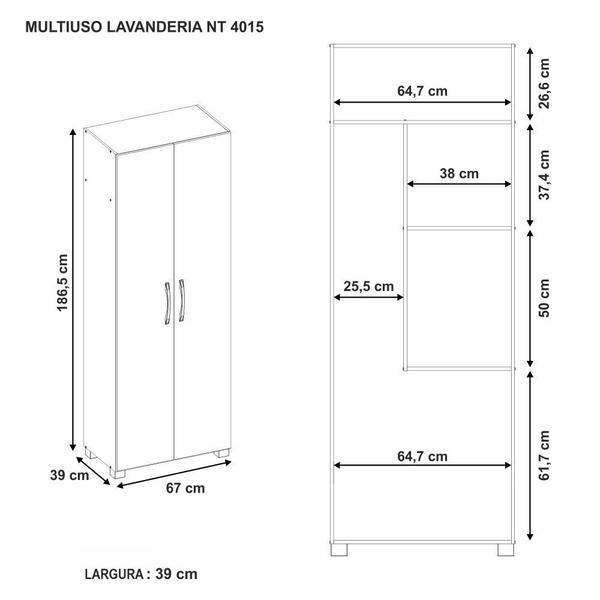 Imagem de Armário Multiuso Alto Grande Organizador Lavanderia Banheiro 2 Portas 3 Prateleiras 4 Ganchos Branco