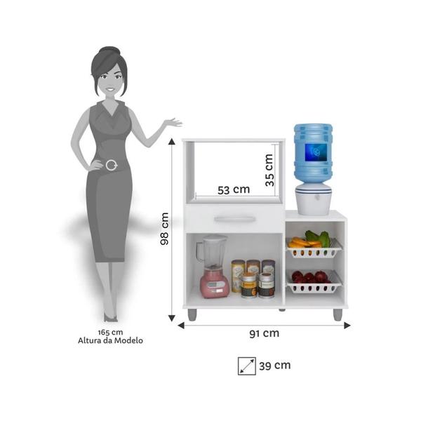 Imagem de Armário Multiuso Irlanda com Fruteira e Nicho Micro-Ondas Branco/Preto - Lumil