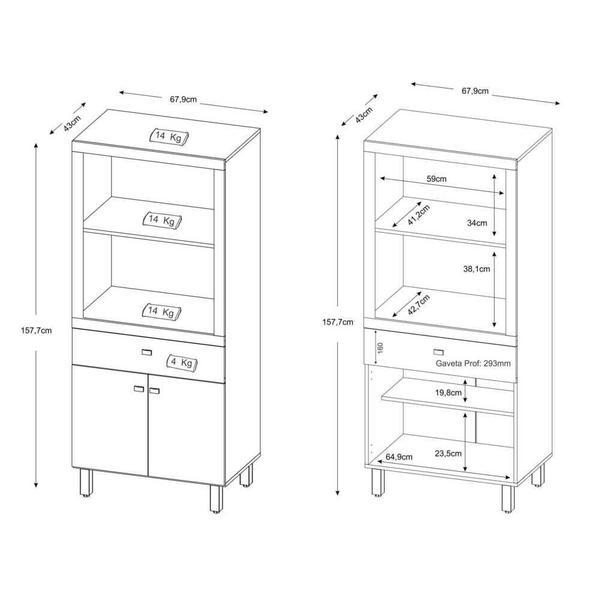 Imagem de Armário Multiuso para Forno e Microondas 2 Portas 1 Gav Multimóveis CR20005 Branco