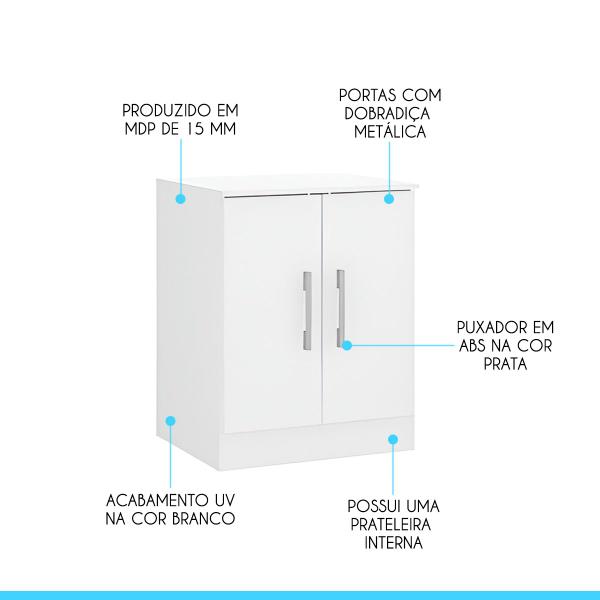 Imagem de Armário Multiuso Pequeno com 2 Portas 60x76cm Branco 0723