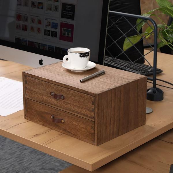 Imagem de Armário organizador de mesa DDYURI Wood com 2 gavetas FAX2C-DK