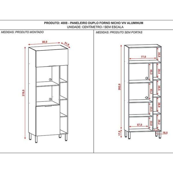 Imagem de Armário Paneleiro Viv Aluminum Duplo Forno Com Nicho Freijó Vanilla - Kits Paraná