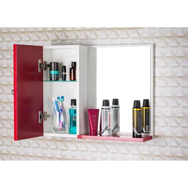 Imagem de Armário Para Banheiro Com Espelho Cor Branco e Vermelho