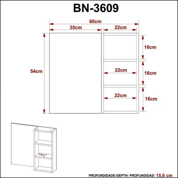 Imagem de Armário para Banheiro com Espelho e 3 Nichos - Branco