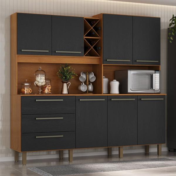 Armário para Cozinha 7 Portas 3 Gavetas com Balcão e Porta