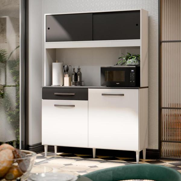 Armário Para Cozinha Compacta Grazi Com Bancada Para Microondas 4 Portas E 1 Gaveta - Poqu... Armário Para Cozinha Compacta Grazi Com Bancada Para Microondas 4 Portas E 1 Gaveta - Poqu...