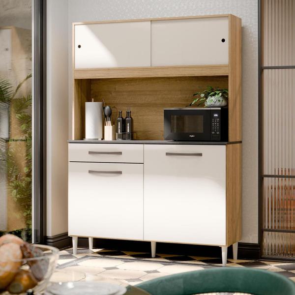 Armário Para Cozinha Compacta Grazi Com Bancada Para Microondas 4 Portas E 1 Gaveta - Poqu... Armário Para Cozinha Compacta Grazi Com Bancada Para Microondas 4 Portas E 1 Gaveta - Poqu...