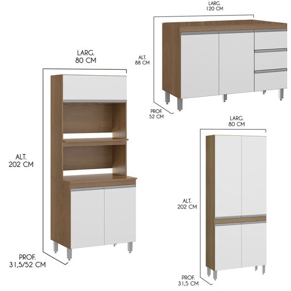 Imagem de Armário para Cozinha Grande Modulado 440 x 202 Cm 7 Peças MDP Branco MENU