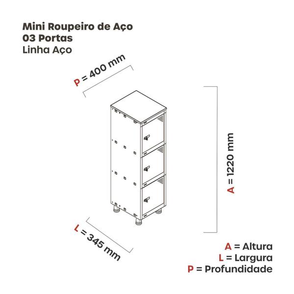 Imagem de Armário Roupeiro 3 Portas Aço MGRP 501/3