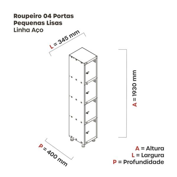 Imagem de Armario Roupeiro 4 Portas Aço GRP 501/4