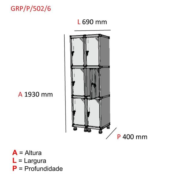 Imagem de Armário Roupeiro 6 Portas Aço GRP 502/6 Pandin Móveis