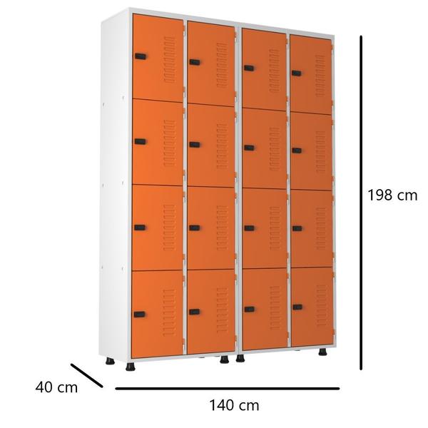 Imagem de Armário Roupeiro Aço 16 Portas Academia Guarda Volume Trinco Laranja