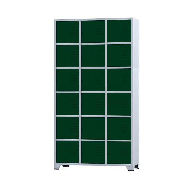 Imagem de Armário Roupeiro De Aço 18 Portas Para Vestiário Academia Locker Verde Escuro com Chave