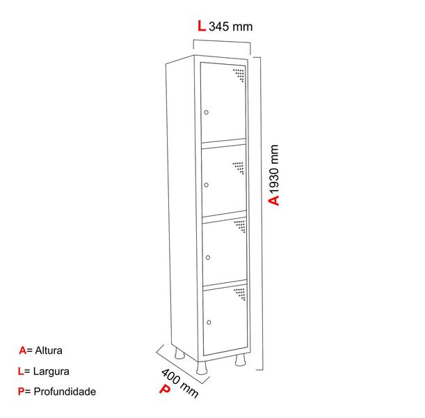 Imagem de Armário Roupeiro de Aço 4 Portas Pandin Móveis