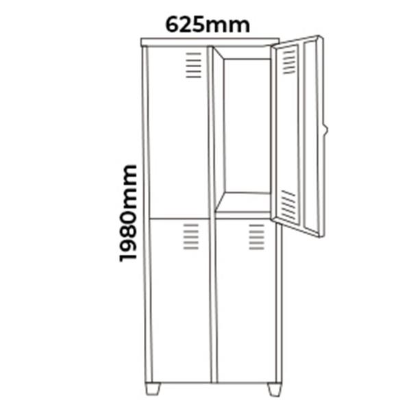 Imagem de Armário Roupeiro De Aço Guarda-Volume Locker Vestiário 4 portas Grd.: Academia, Comércio, Alojamento, Empresa, Loja, Obra e Escritório c/ cabideiro