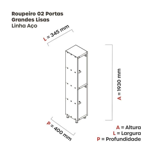 Imagem de Armário Roupeiro em Aço Mt 1v 2 Portas - Pitão Branco/Azul Delrei