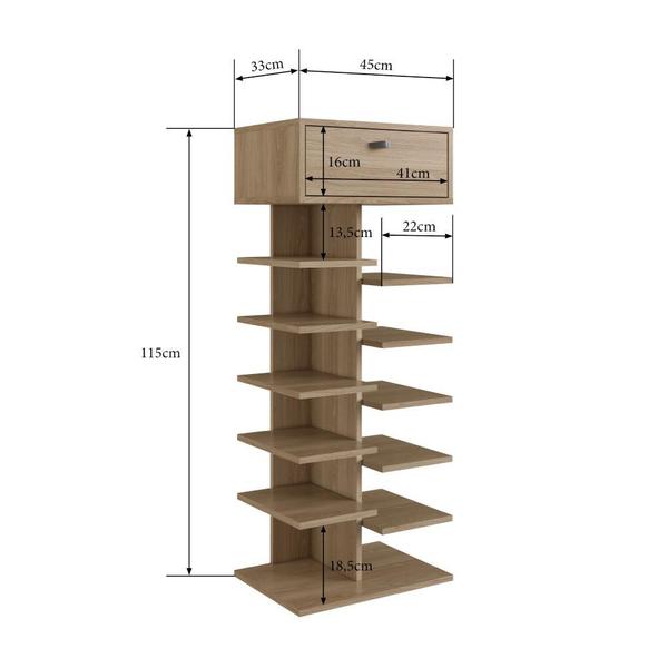 Imagem de Armário Sapateira Organizador Vertical para 12 pares de Calçado e 01 Gaveta Oak