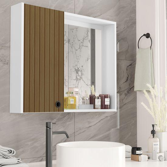 Imagem de Armario Suspenso Espelho para Banheiro Cadmo com Porta cor Branco Ripado - MJM Casa dos Móveis