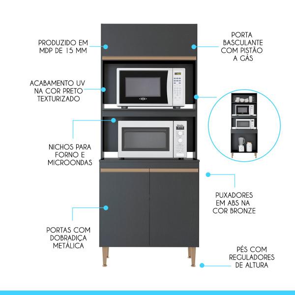 Imagem de Armário Torre Quente para Forno e Microondas Sabrina 80 Cm MDP Preto 0453 MENU