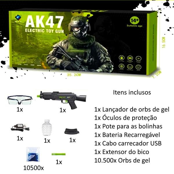 Imagem de Arminha Elétrica Automática Ak47 Preta 10.500 Bolinhas Gel 