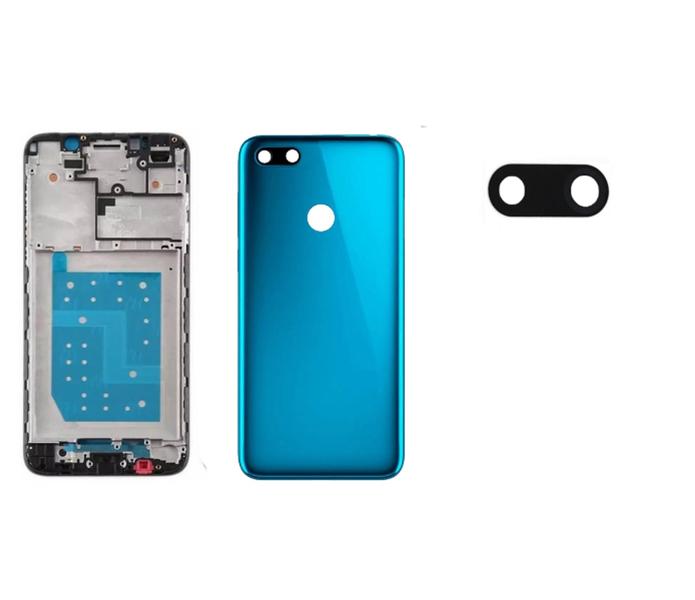 Imagem de Aro Chassis Moto E6 Play + Tampa Traseira Azul e Lente