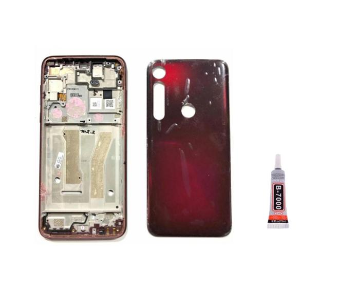 Imagem de Aro Chassis Motorola Moto G8 Plus Vermelho + Tampa Traseira e Cola