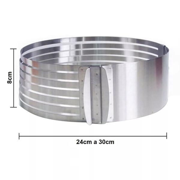 Aro fatiador cortador para bolo tortas confeitaria 30cm - MT Imagem de Aro fatiador cortador para bolo tortas confeitaria 30cm