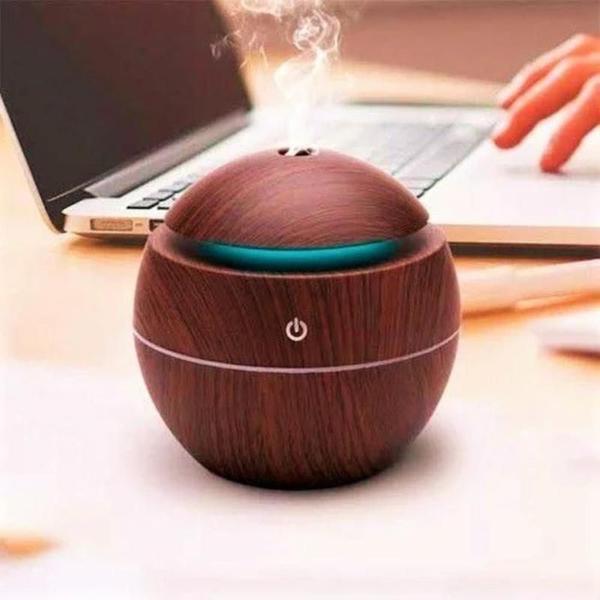 Imagem de Aromatizador Umidificador Difusor Ambiente Ultrassônico Tipo Madeira Led USB PREMIUM Marrom Escuro