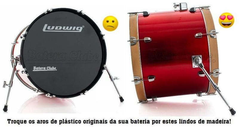 Imagem de Aros de Madeira para Bumbo 22 EdBatuk Drums com Borracha Protetora de Aro para o Pedal (Par)