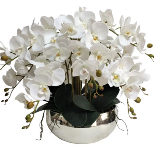 Imagem de Arranjo Artificial 10 Hastes Orquídeas Silicone e Vaso