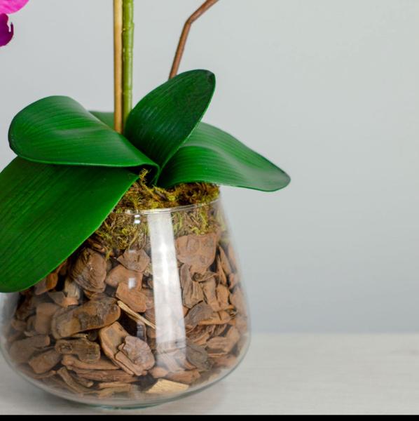 Imagem de Arranjo Artificial de Orquídea no Vaso de Vidro
