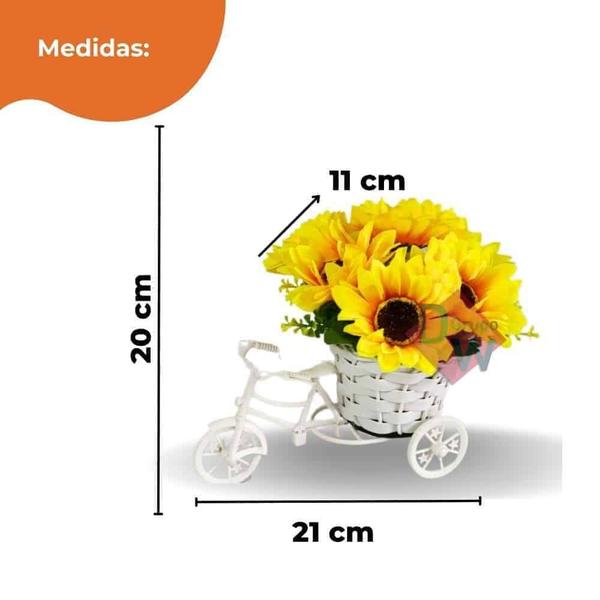 Arranjo Bicicleta Média C/ Flor Girassol Amarelo Artificial
