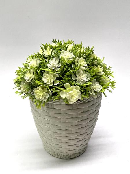 Imagem de Arranjo Buchinho Artificial Mini Flores Brancas Vaso Branco
