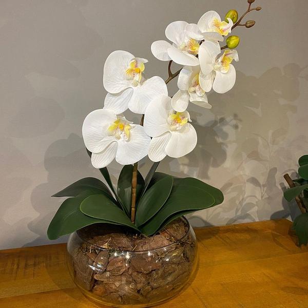 Imagem de Arranjo Centro Mesa Orquídea Branca Artificial Vaso Grande