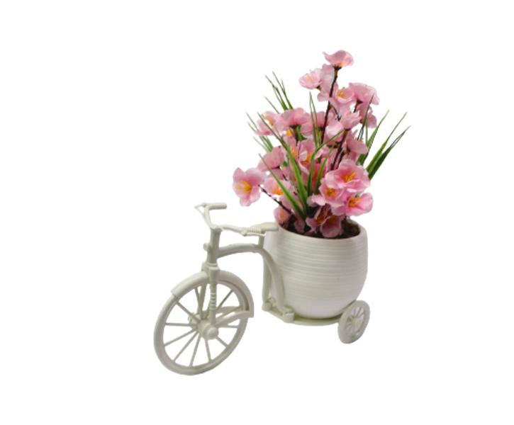 Imagem de Arranjo Cerejeira Rosa Sakura Artificial Vaso Triciclo Branco