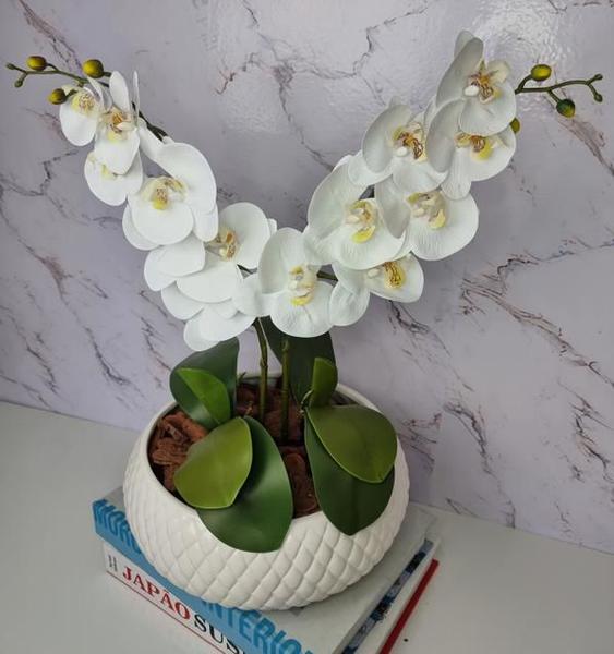 Imagem de Arranjo Com 2 Orquídeas Branca Vaso Ceramica 22cm