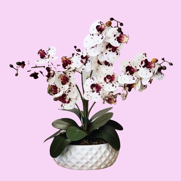 Imagem de Arranjo com 3 orquídeas toque real flor artificial - Bela