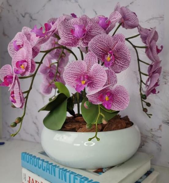 Imagem de Arranjo Com 4 Orquídeas Violeta Vaso Ceramica 28cm