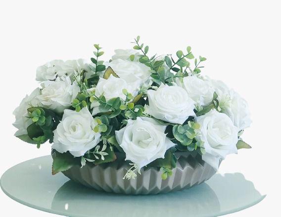 Imagem de Arranjo de Flores Buque De Rosas Brancas Vaso Cerâmica