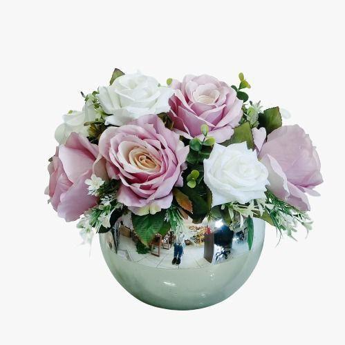 Imagem de Arranjo de Flores Rosas Artificiais No Vaso Prata Lise