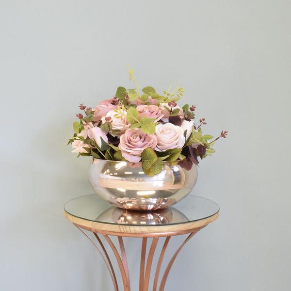 Imagem de Arranjo de Flores Rosas Artificiais no Vaso Rose Gold  Formosinha