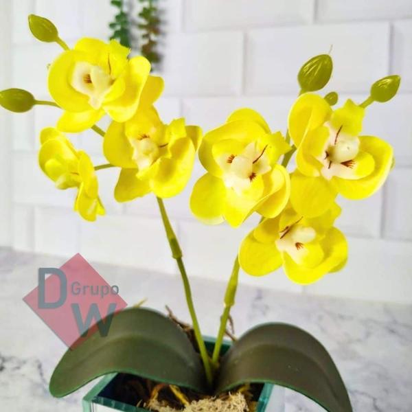 Imagem de Arranjo de Orquídea Artificial Com Vaso de Vidro Espelhado