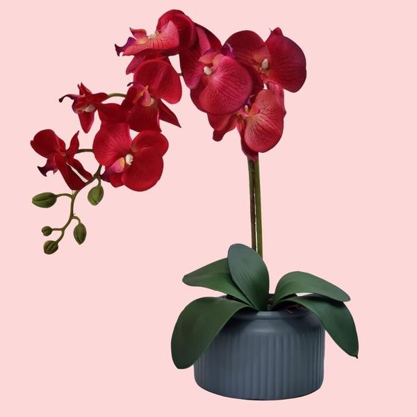 Imagem de Arranjo de Orquídea flor artificial no vaso - Vermelha