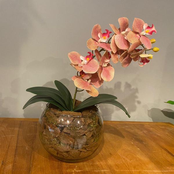 Imagem de Arranjo de Orquídea Rosa Centro de Mesa no Vaso Transparente