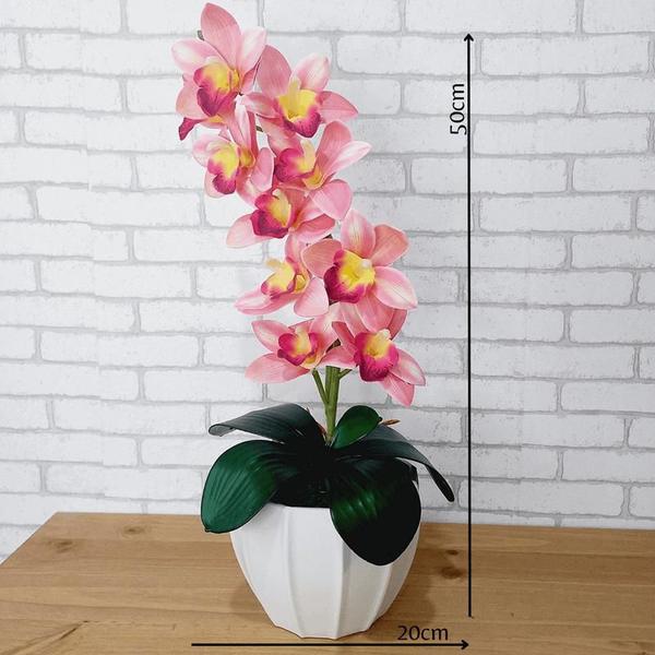 Imagem de Arranjo de orquidea rosa toque real com vaso branco 50ax20l/cm