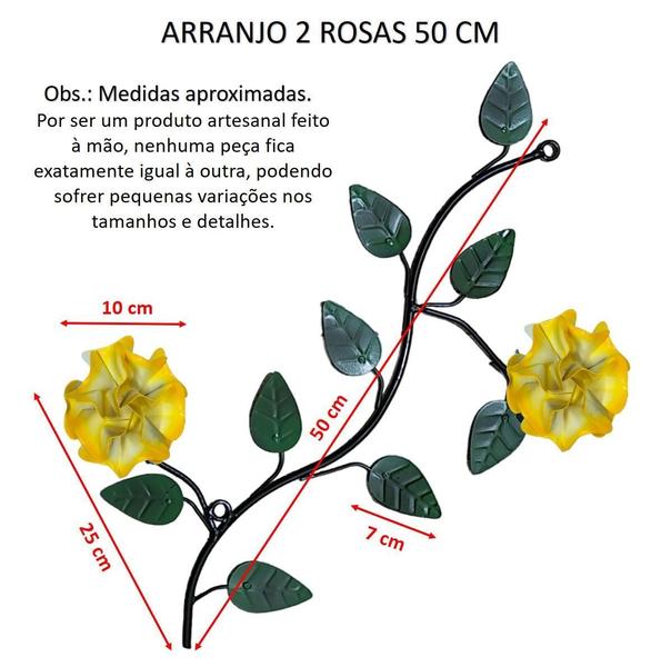 Imagem de Arranjo De Parede Com Folhas E Flores Em Ferro 2 Rosas Lilás