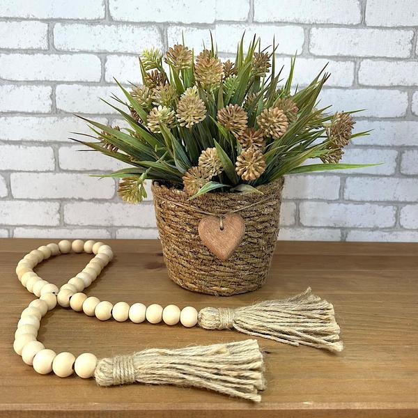 Imagem de Arranjo em palha natural com flor de grass e coração de madeira 24ax26l/cm