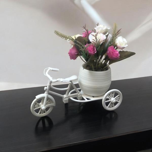 Imagem de Arranjo Flores Artificiais Mini rosas flor decoração folhagem Vaso Bicicleta