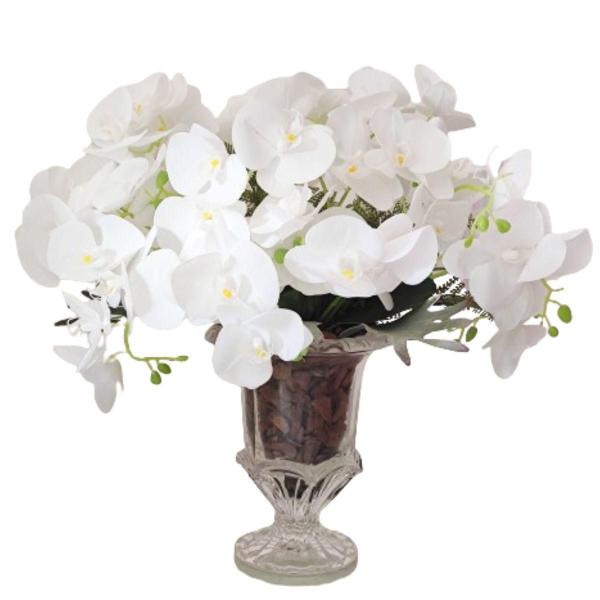 Imagem de Arranjo Flores Orquídeas Flore Delicadas Vaso Vidro Cristal