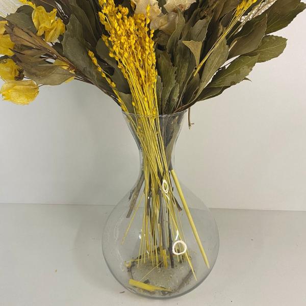 Imagem de Arranjo Mix De Flores Secas Preservadas Vibrante Amarelo + Vaso De Vidro